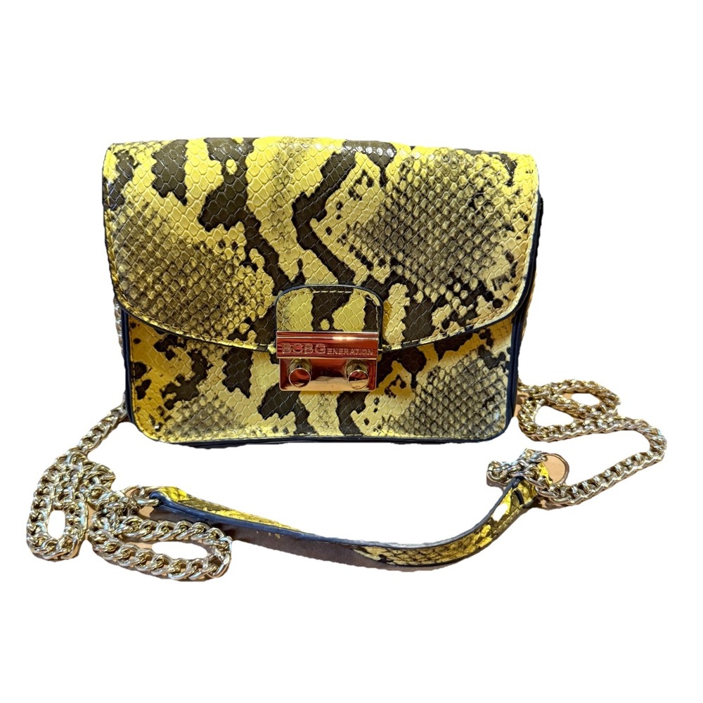 BCBGeneration Milly Yellow & Black Snakeskin Print Mini Crossbody Bag